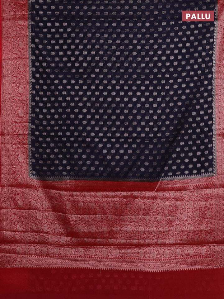Navy Blue & Red Semi Chiniya Silk Saree