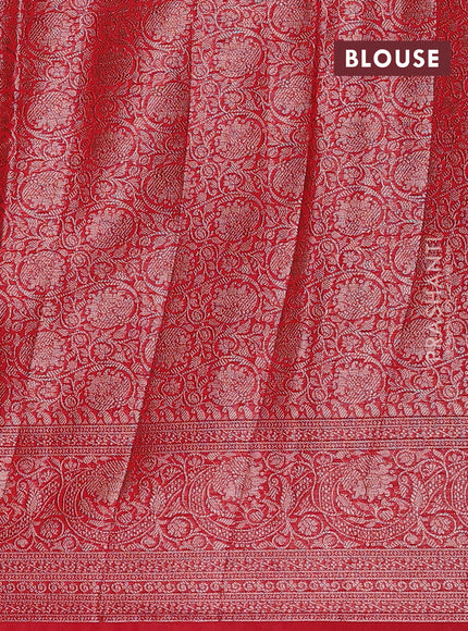Navy Blue & Red Semi Chiniya Silk Saree