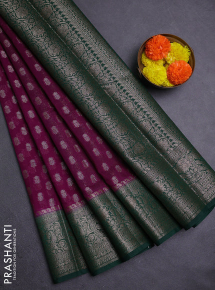 Wine & Bottle Green Semi Chiniya Silk Saree