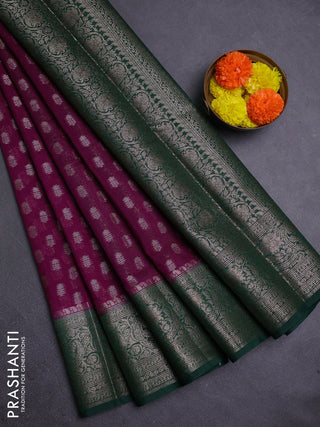 Wine & Bottle Green Semi Chiniya Silk Saree