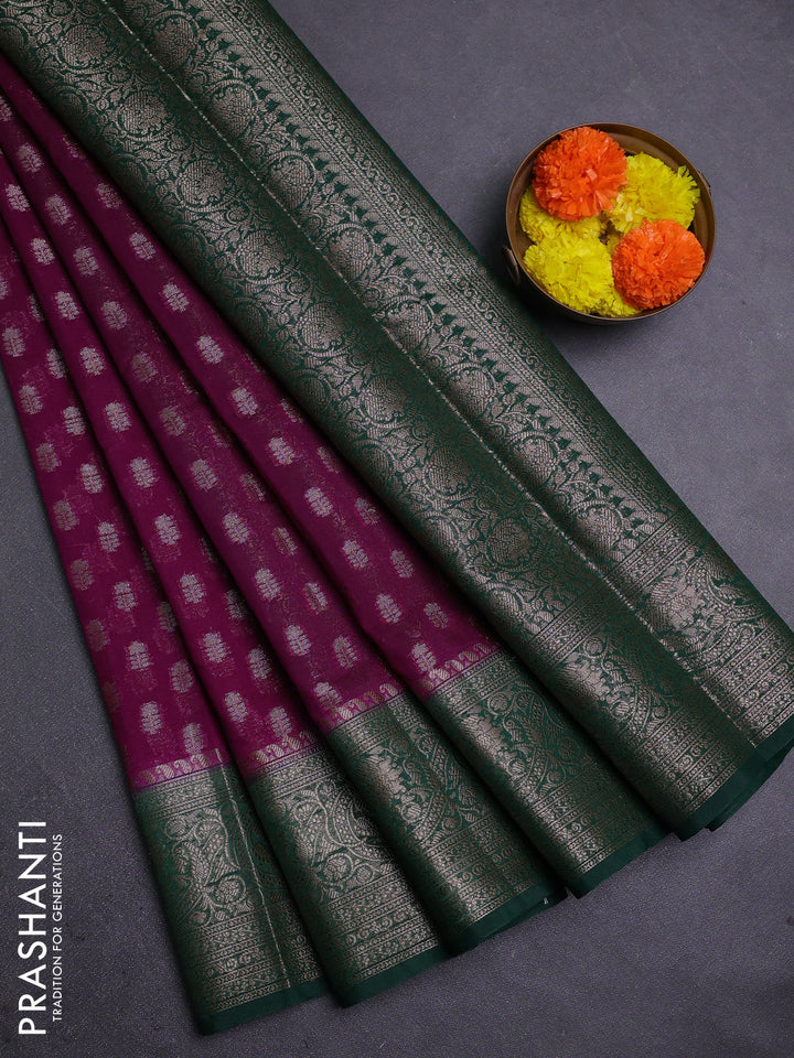 Wine & Bottle Green Semi Chiniya Silk Saree