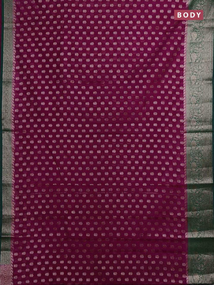 Wine & Bottle Green Semi Chiniya Silk Saree
