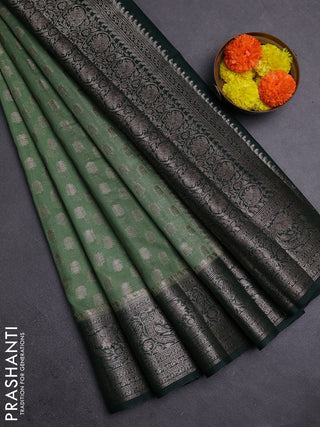 Pastel Green & Bottle Green Semi Chiniya Silk Saree
