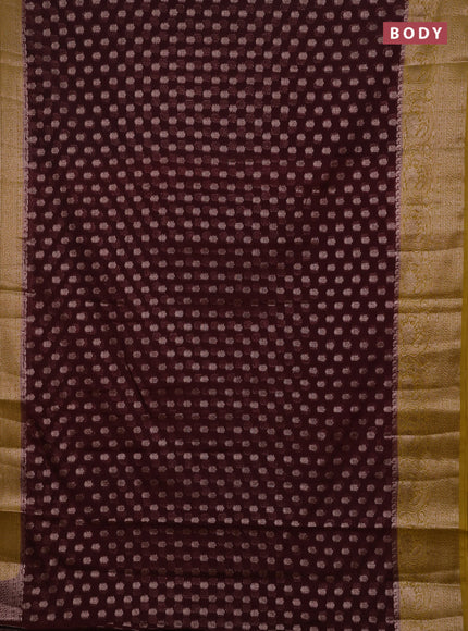 Coffee Brown & Mustard Green Semi Chiniya Silk Saree