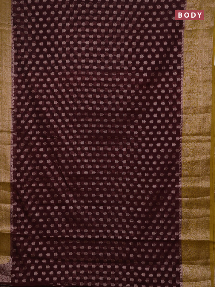 Coffee Brown & Mustard Green Semi Chiniya Silk Saree