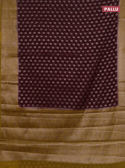 Coffee Brown & Mustard Green Semi Chiniya Silk Saree