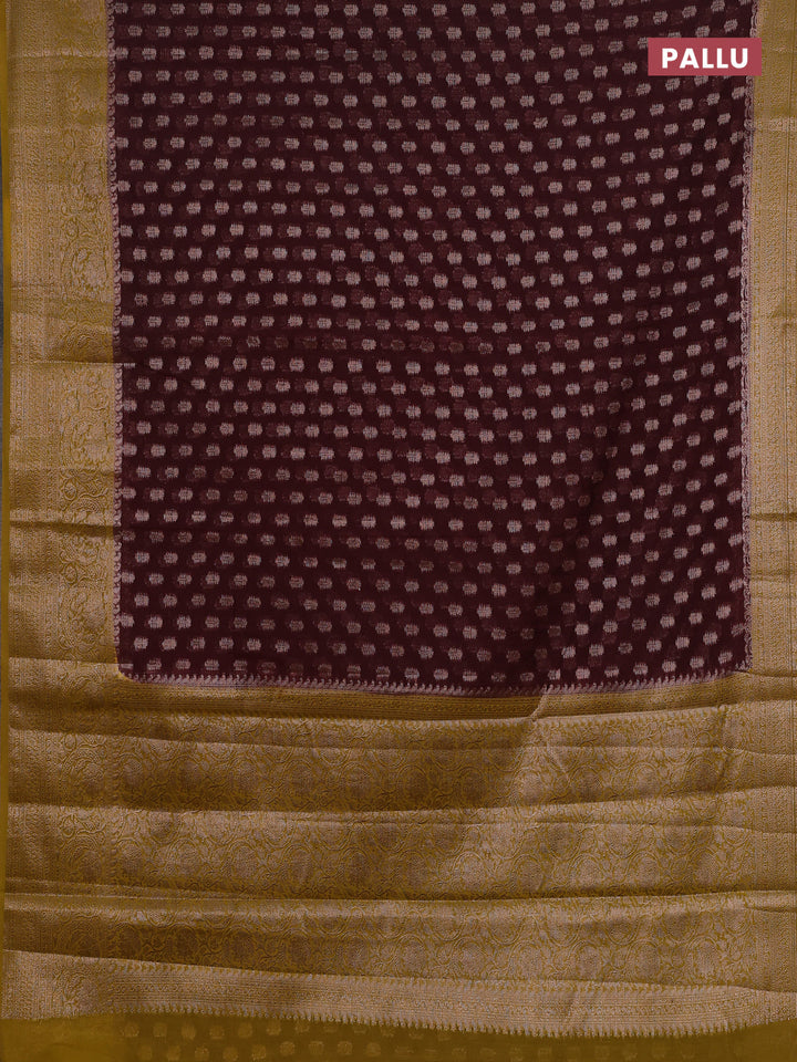 Coffee Brown & Mustard Green Semi Chiniya Silk Saree