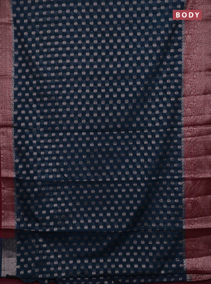 Peacock Blue & Wine Semi Chiniya Silk Saree