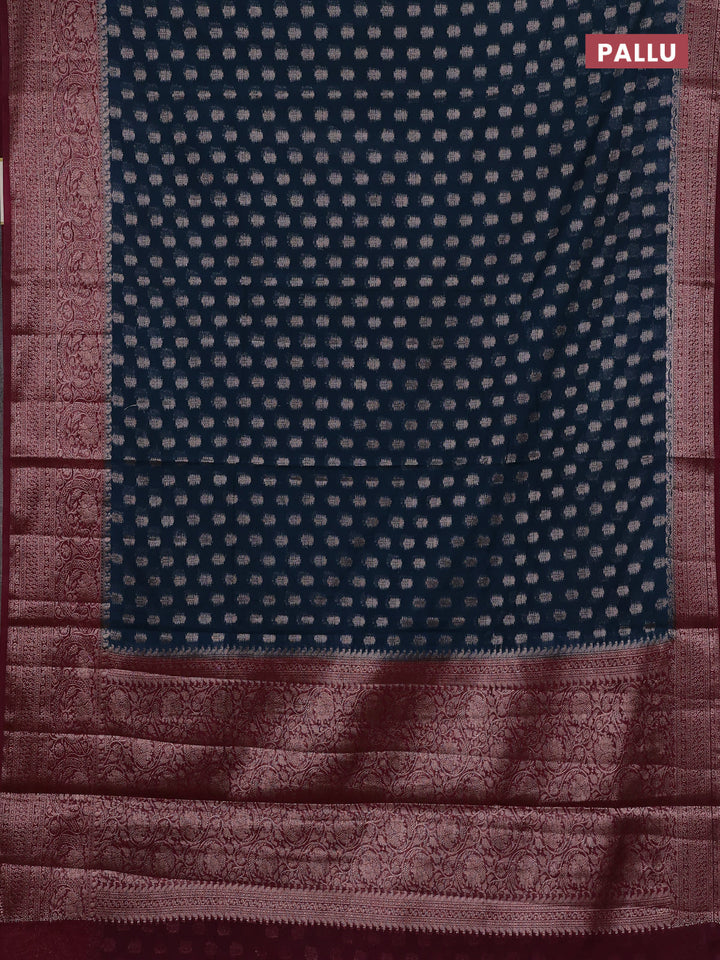 Peacock Blue & Wine Semi Chiniya Silk Saree