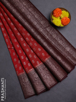 Rustic Orange & Wine Semi Chiniya Silk Saree