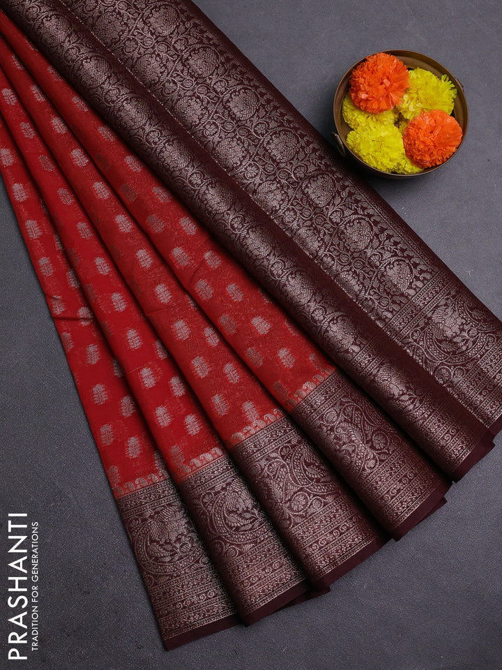 Rustic Orange & Wine Semi Chiniya Silk Saree