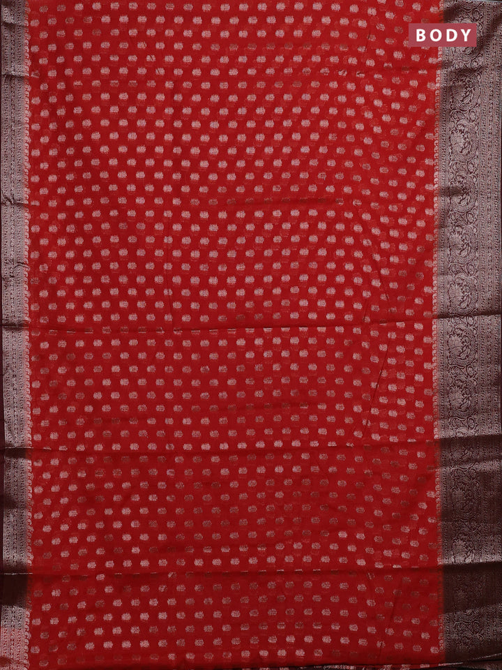Rustic Orange & Wine Semi Chiniya Silk Saree