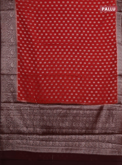 Rustic Orange & Wine Semi Chiniya Silk Saree