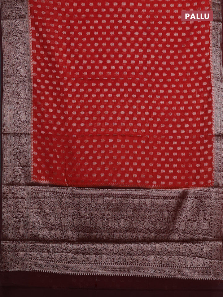 Rustic Orange & Wine Semi Chiniya Silk Saree