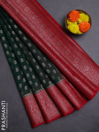 Bottle Green & Red Semi Chiniya Silk Saree