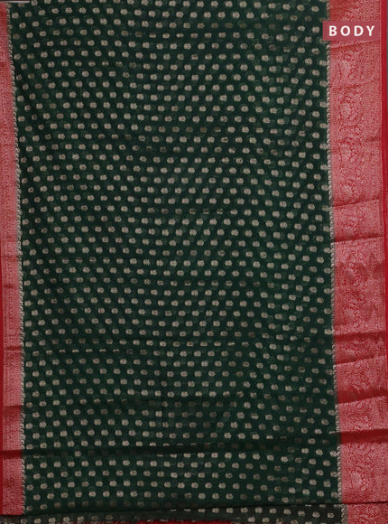 Bottle Green & Red Semi Chiniya Silk Saree