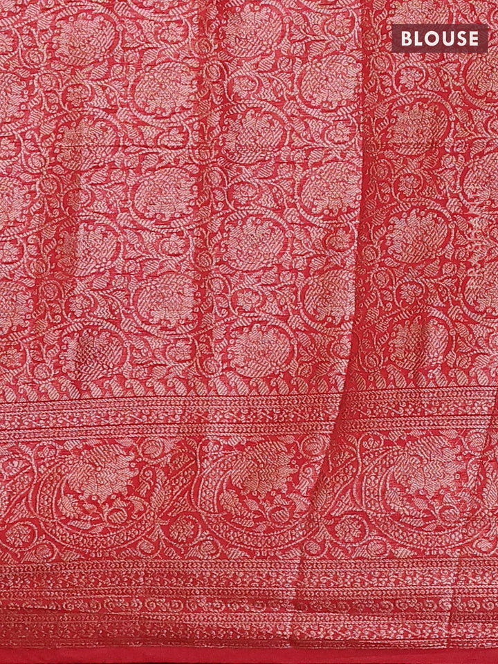 Bottle Green & Red Semi Chiniya Silk Saree