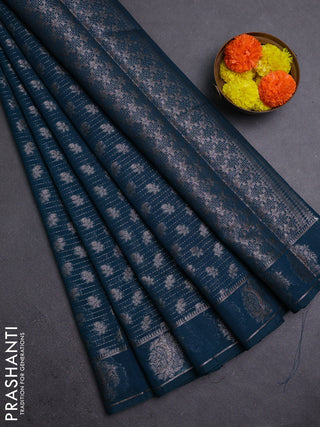 Peacock Blue Semi Chiniya Silk Saree