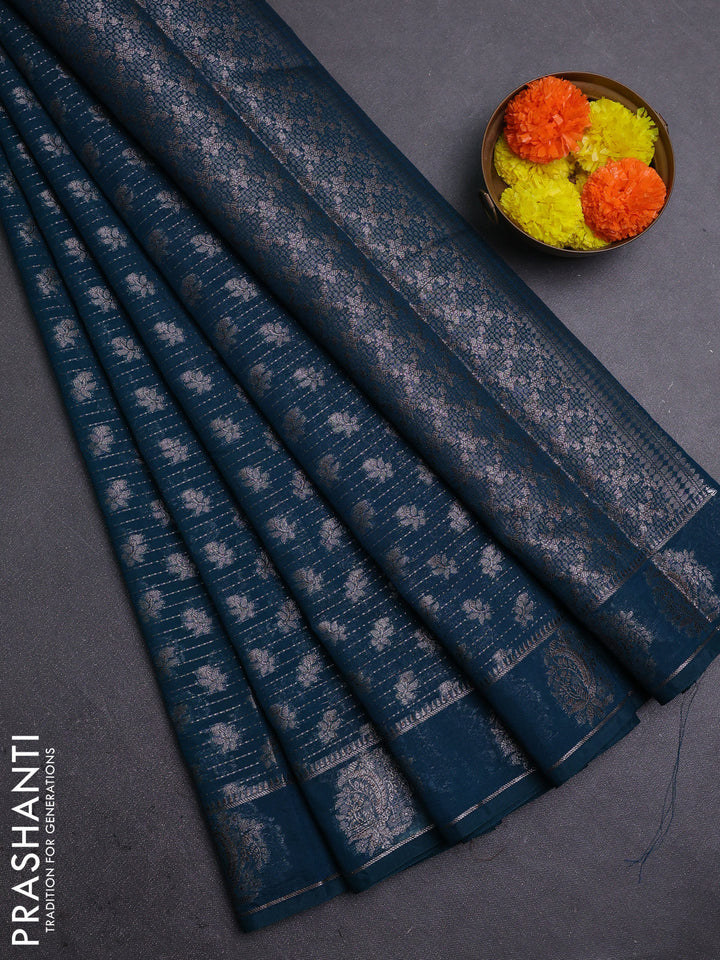 Peacock Blue Semi Chiniya Silk Saree