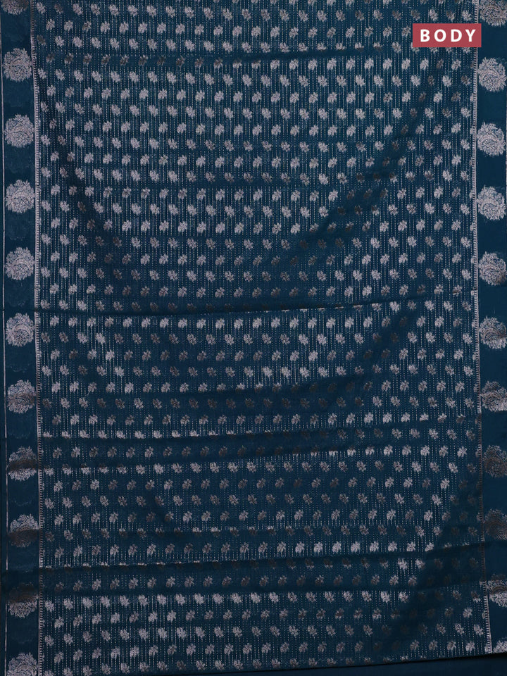 Peacock Blue Semi Chiniya Silk Saree