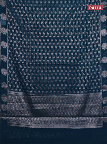 Peacock Blue Semi Chiniya Silk Saree