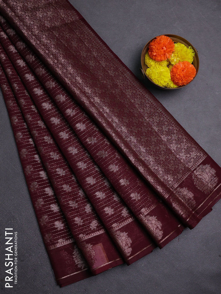 Wine Semi Chiniya Silk Saree