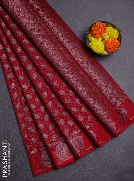 Red Semi Chiniya Silk Saree