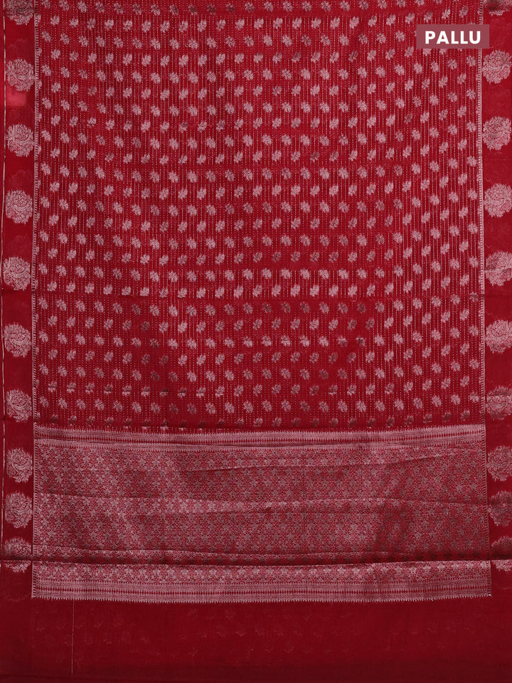Red Semi Chiniya Silk Saree