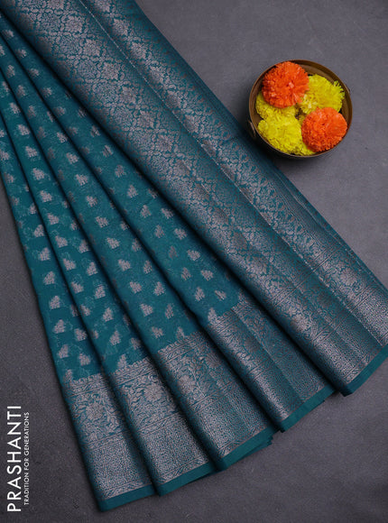 Peacock Blue Semi Chiniya Silk Saree