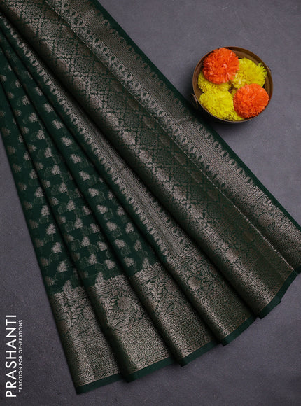 Bottle Green Semi Chiniya Silk Saree