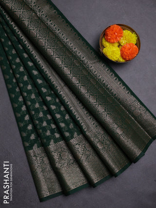 Bottle Green Semi Chiniya Silk Saree