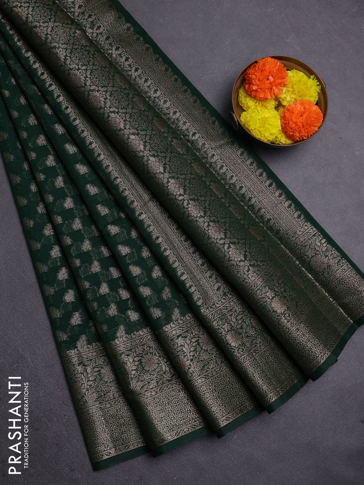 Bottle Green Semi Chiniya Silk Saree