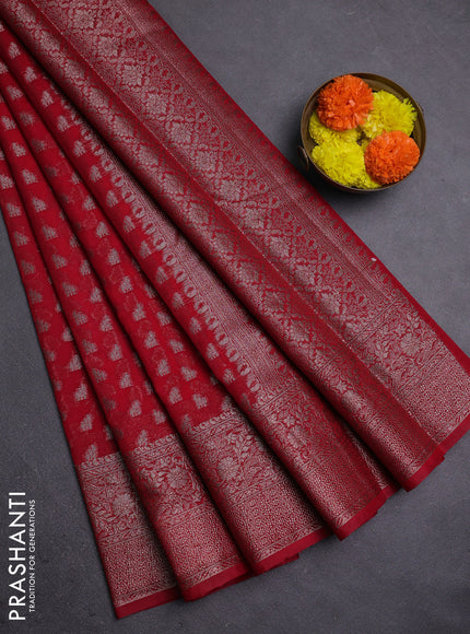 Red Semi Chiniya Silk Saree