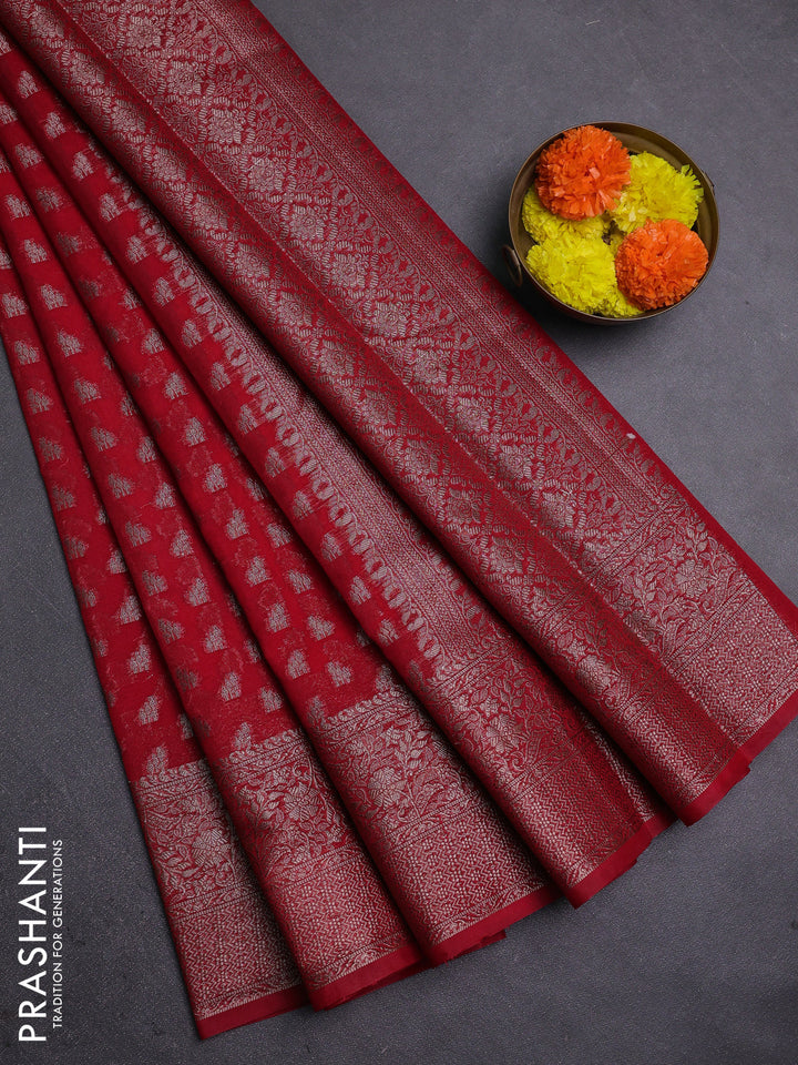 Red Semi Chiniya Silk Saree