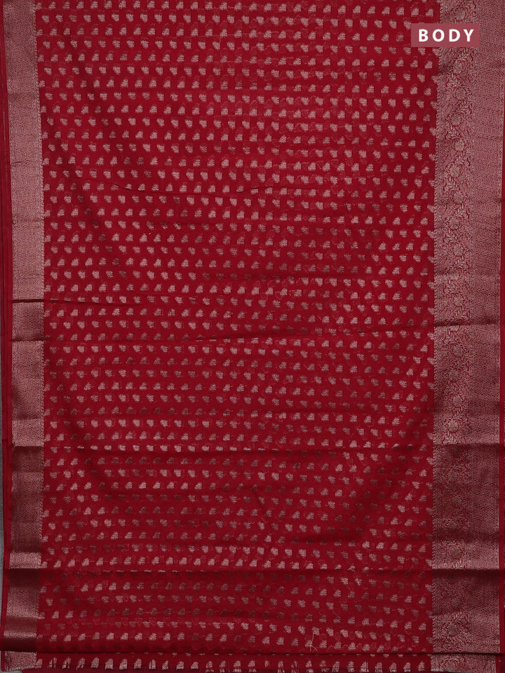 Red Semi Chiniya Silk Saree