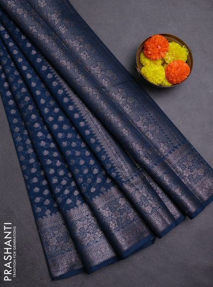 Peacock Blue Semi Chiniya Silk Saree