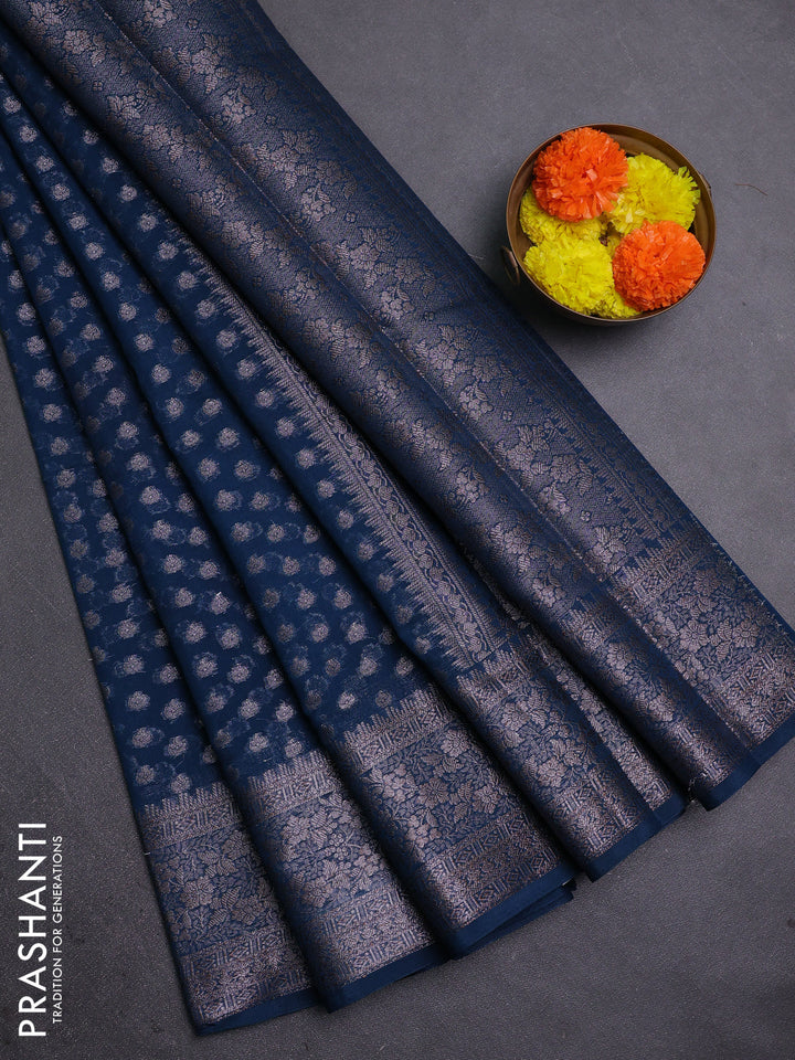 Peacock Blue Semi Chiniya Silk Saree