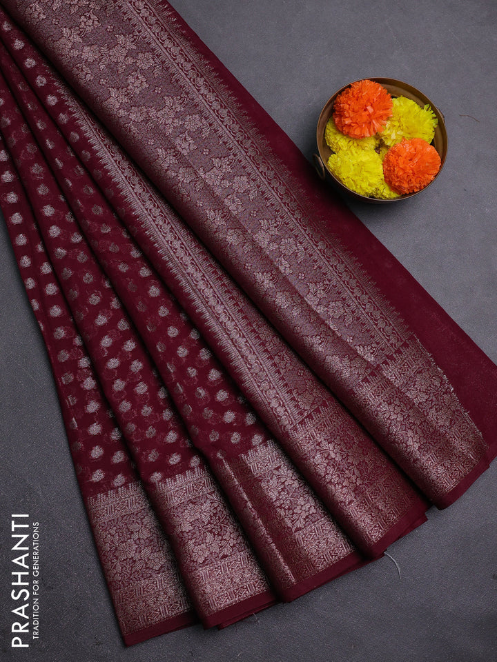 Wine  Semi Chiniya Silk Saree