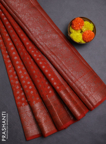 Rust Semi Chiniya Silk Saree