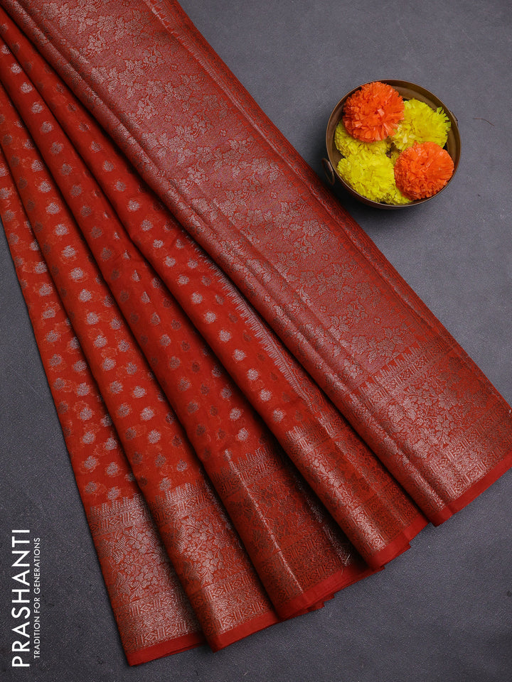 Rust Semi Chiniya Silk Saree