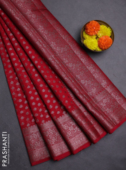 Red Semi Chiniya Silk Saree
