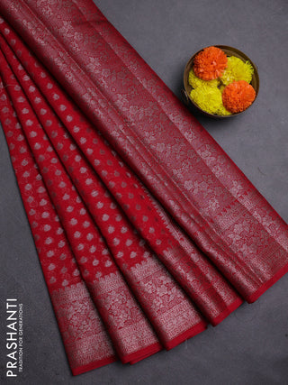 Red Semi Chiniya Silk Saree