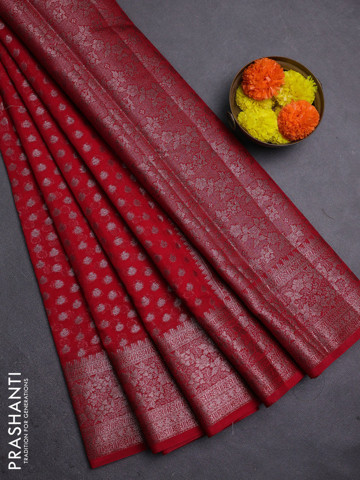Red Semi Chiniya Silk Saree