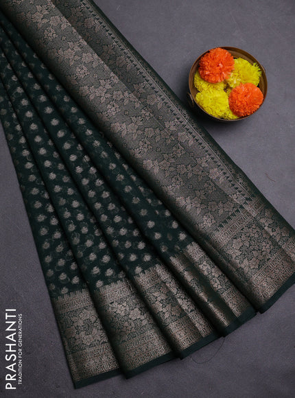 Bottle Green Semi Chiniya Silk Saree