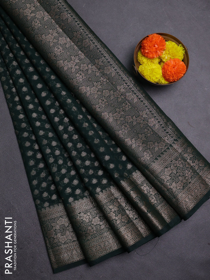 Bottle Green Semi Chiniya Silk Saree