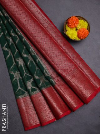 Bottle Green & Red Semi Chiniya Silk Saree