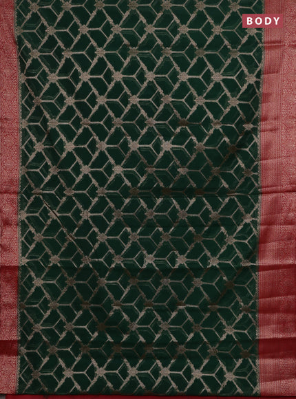 Bottle Green & Red Semi Chiniya Silk Saree