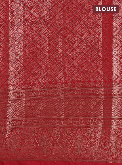 Bottle Green & Red Semi Chiniya Silk Saree