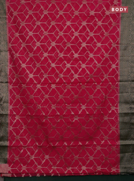 Pink & Bottle Green Semi Chiniya Silk Saree