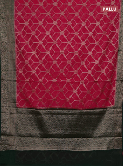 Pink & Bottle Green Semi Chiniya Silk Saree